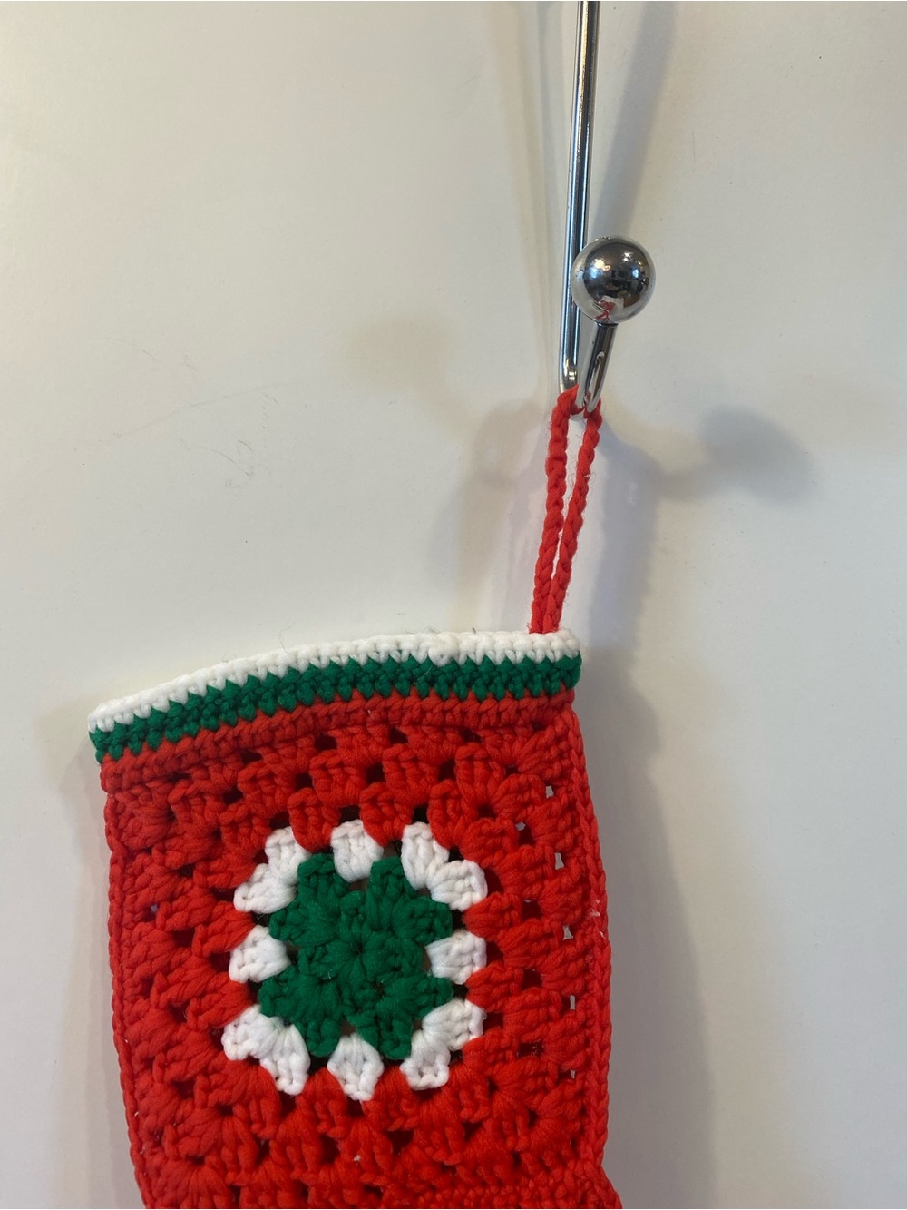 Handmade Vintage Granny Square Christmas Stocking Red White Green Heirloom Chic - Picture 4 of 5